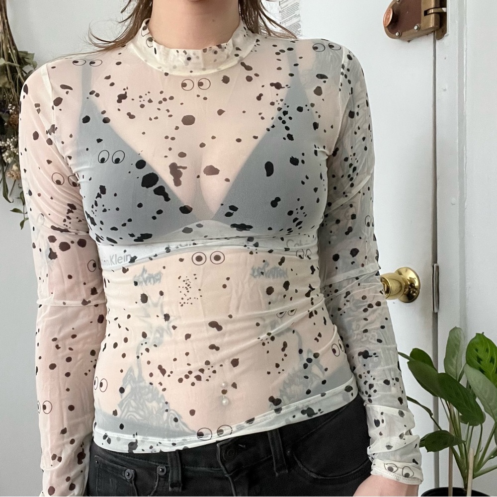 Lazy Oaf X Studio Arhoj Black And White Sheer Lon… - image 1